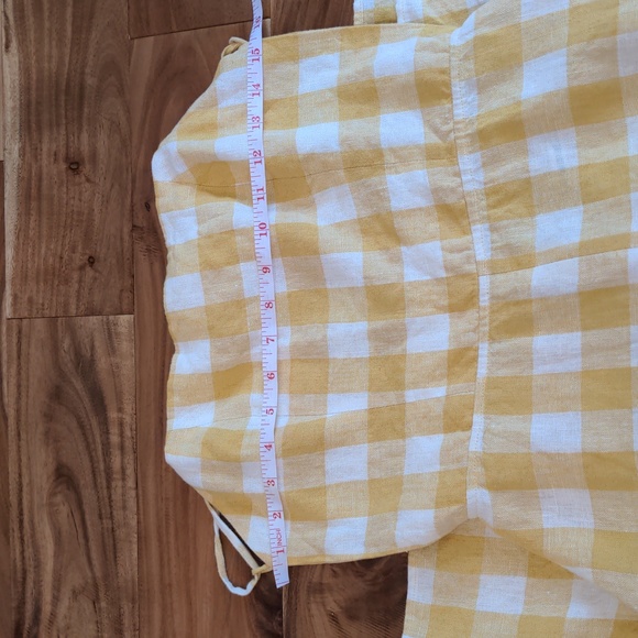 Reformation Linen Nia Midi Dress - Dandelion Check Front Slit Tie Back Open Back - Picture 8 of 9